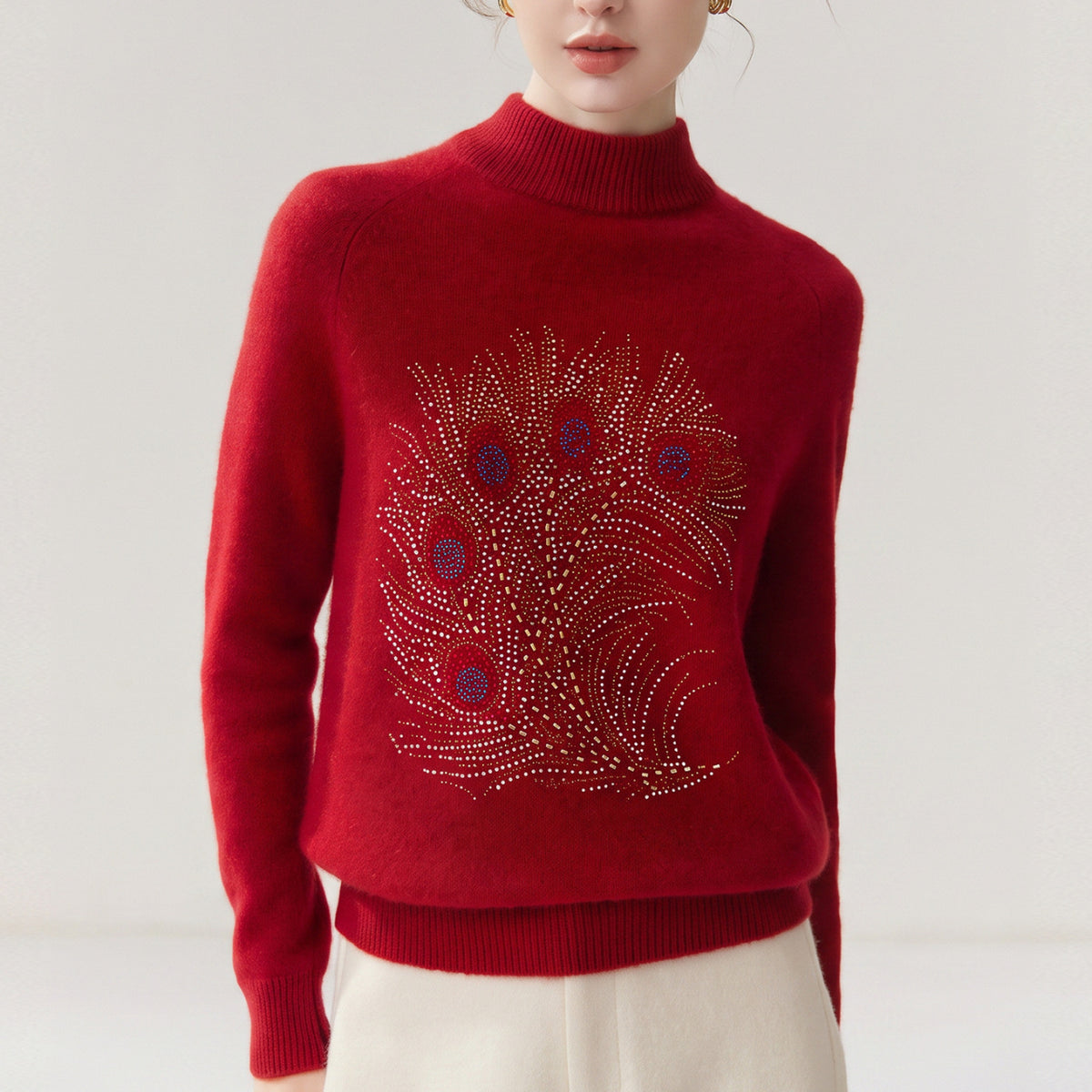 Half height round neck long sleeved sweater