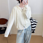 Hooded loose double zipper cardigan sweater