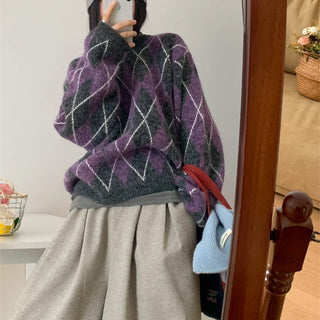 Lingge contrasting sweater pullover for women