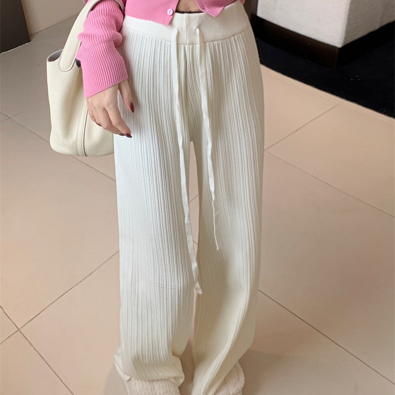 Calça Pantalona Feminina Canelada com Cordão