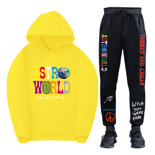 Travis Scott ASTROWORLD Hooded Sweatshirt and Sweatpants Set Casual Style
