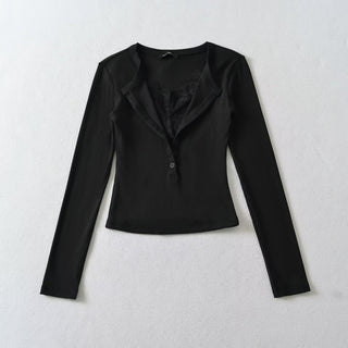 Women's Lace V-Neck Slim Fit Knit Top