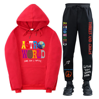 Travis Scott ASTROWORLD Hooded Sweatshirt and Sweatpants Set Casual Style