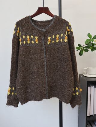 Loose round neck cardigan sweater for women