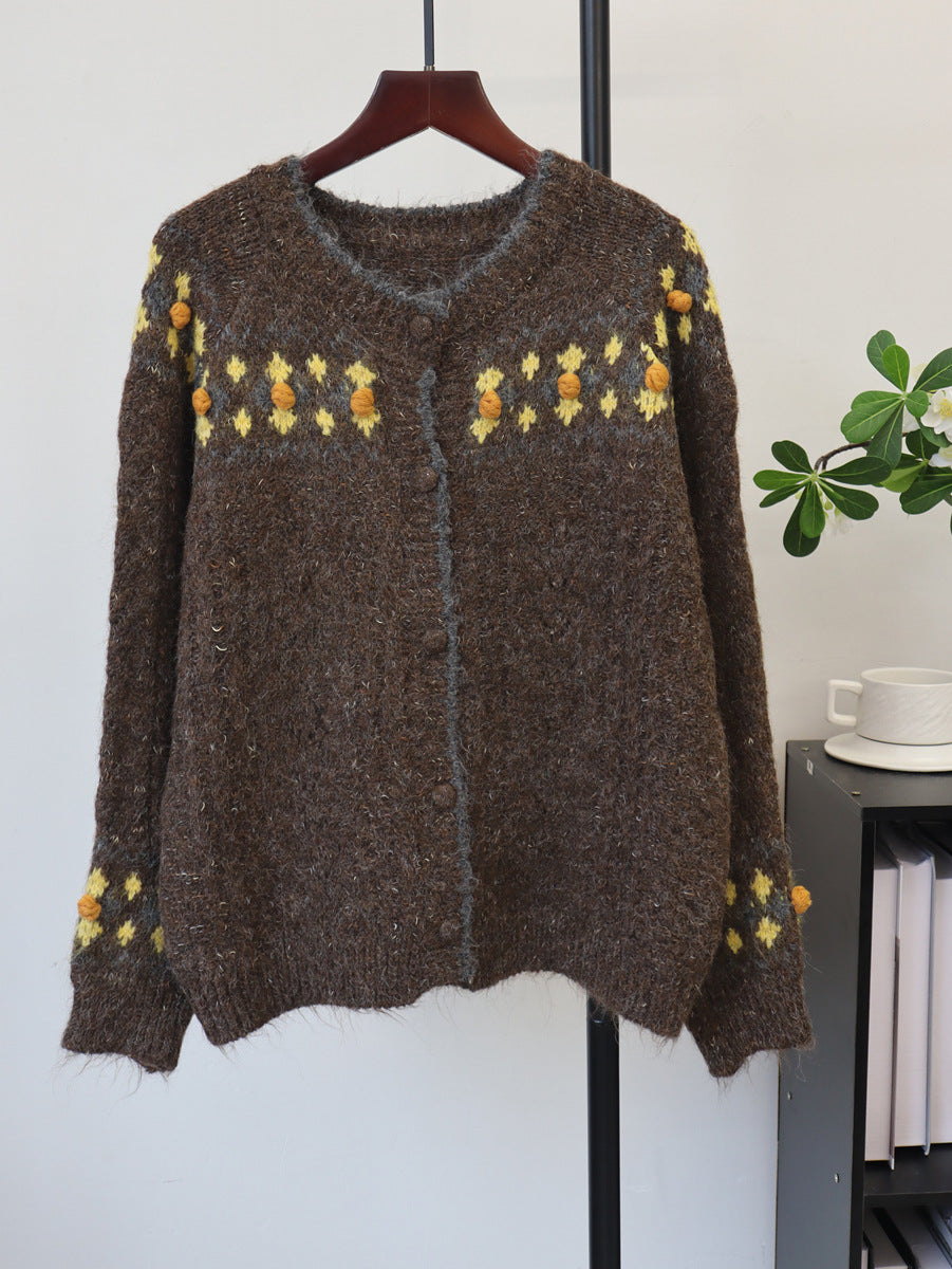 Loose round neck cardigan sweater for women