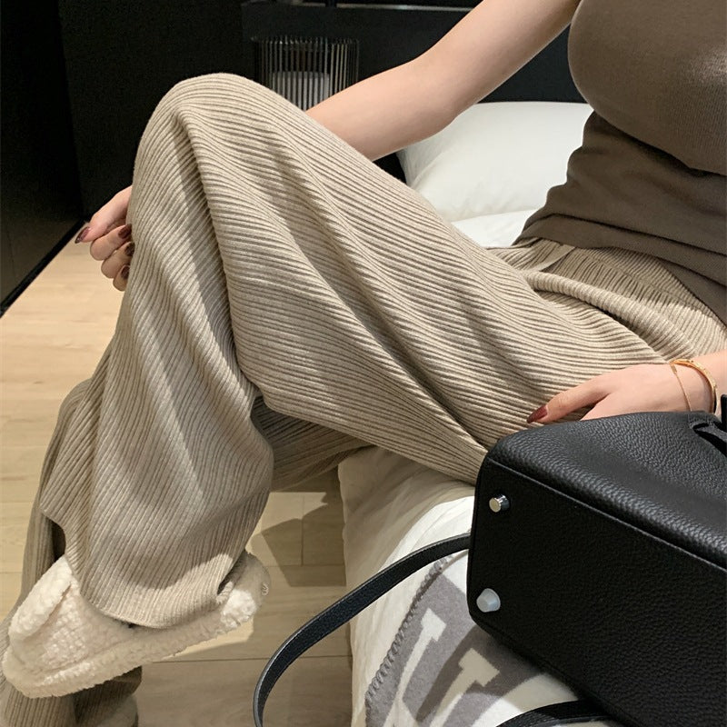 Calça Pantalona Feminina Canelada com Cordão
