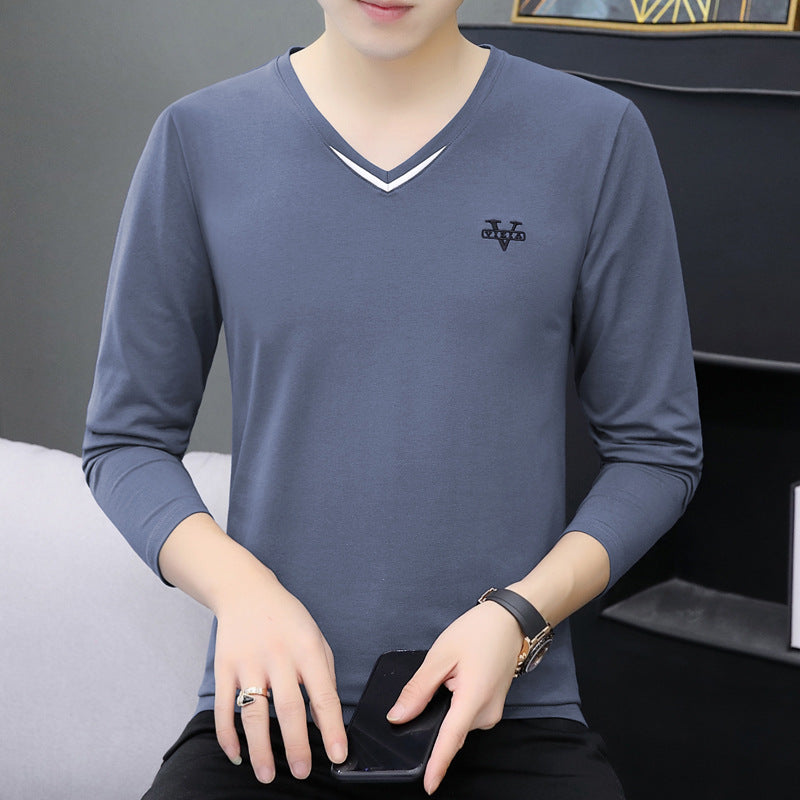 V-neck men's long sleeved T-shirt