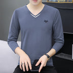 V-neck men's long sleeved T-shirt