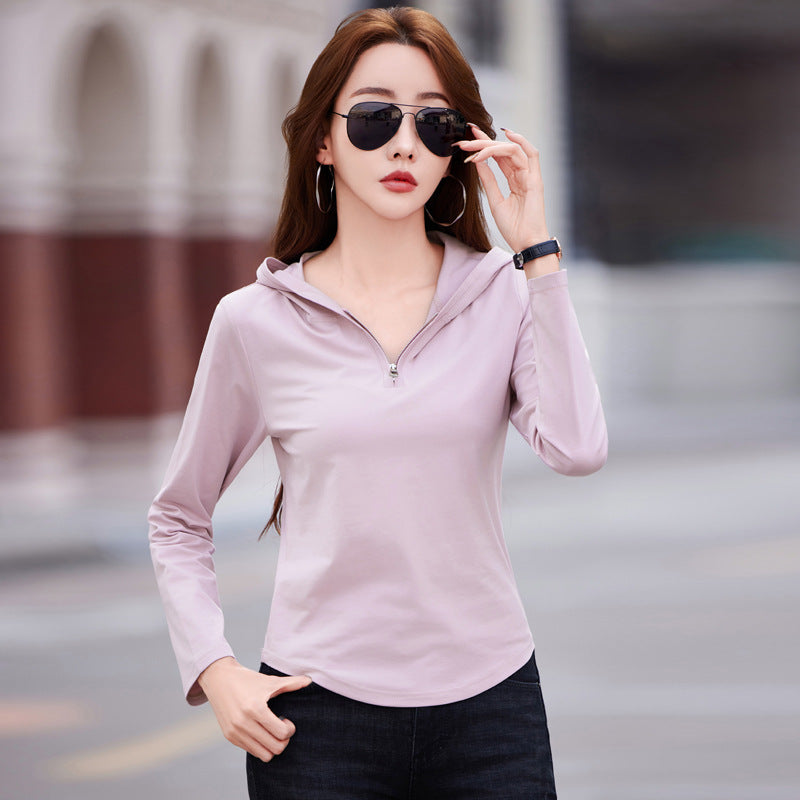 Elastic slim fit hooded women's top