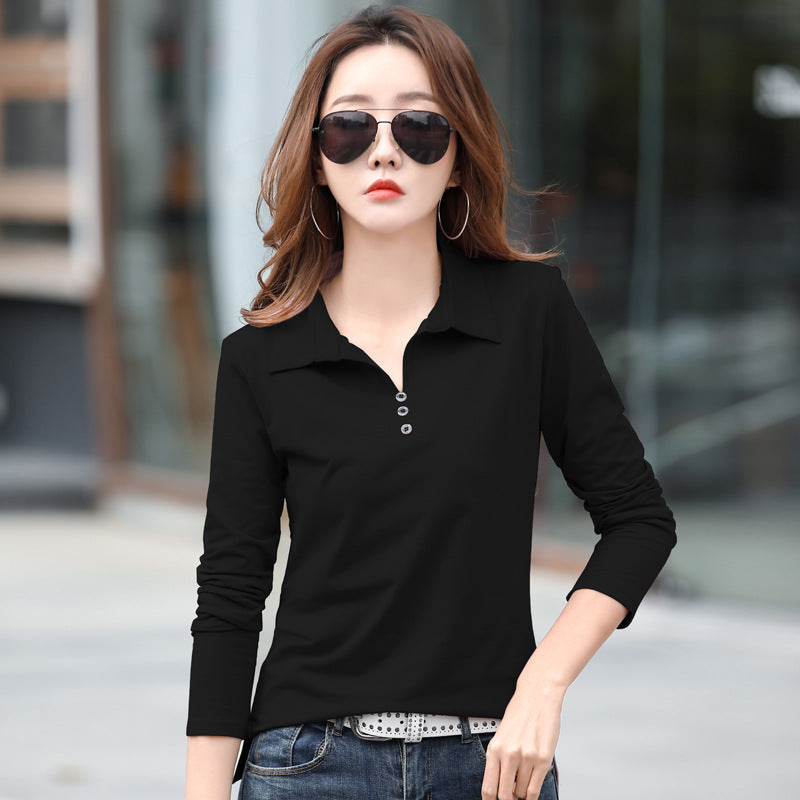 Women's collar long sleeved T-shirt