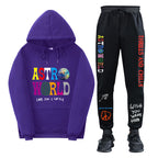 Travis Scott ASTROWORLD Hooded Sweatshirt and Sweatpants Set Casual Style