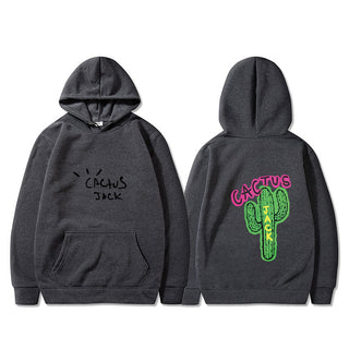 Western Hip Hop Style Cactus Graphic Long Sleeve Hooded Unisex Sweatshirt