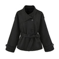 Women's Premium Short Stand Collar Trench Coat, Khaki Waist-Cinching Cropped Jacket for Petite