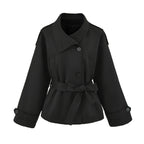 Women's Premium Short Stand Collar Trench Coat, Khaki Waist-Cinching Cropped Jacket for Petite
