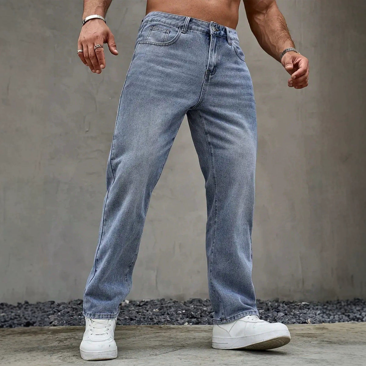 Washed Vintage Blue Denim Pants for Men, Casual Fashionable Street Style Jeans