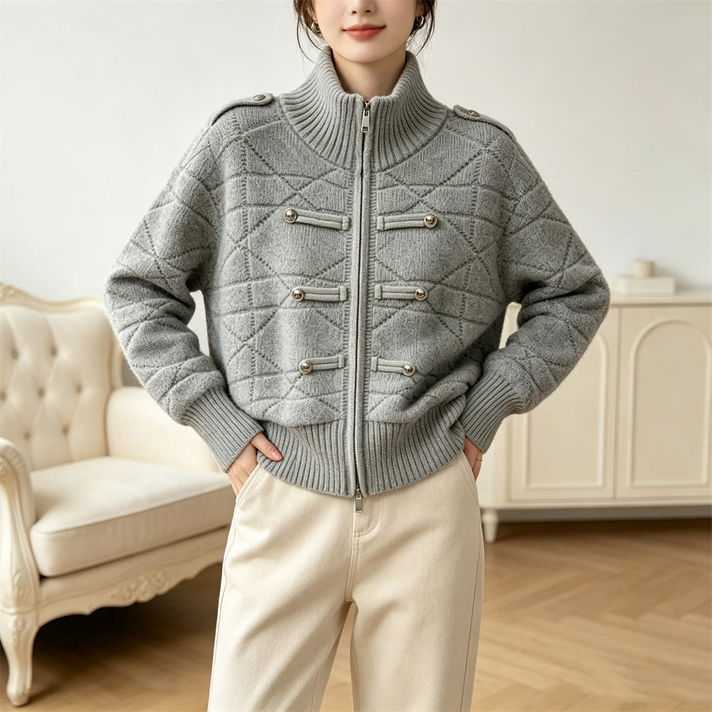 Cardigan Feminino Gola Alta com Zíper
