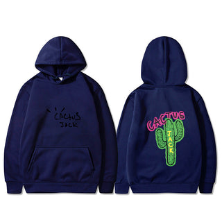 Western Hip Hop Style Cactus Graphic Long Sleeve Hooded Unisex Sweatshirt
