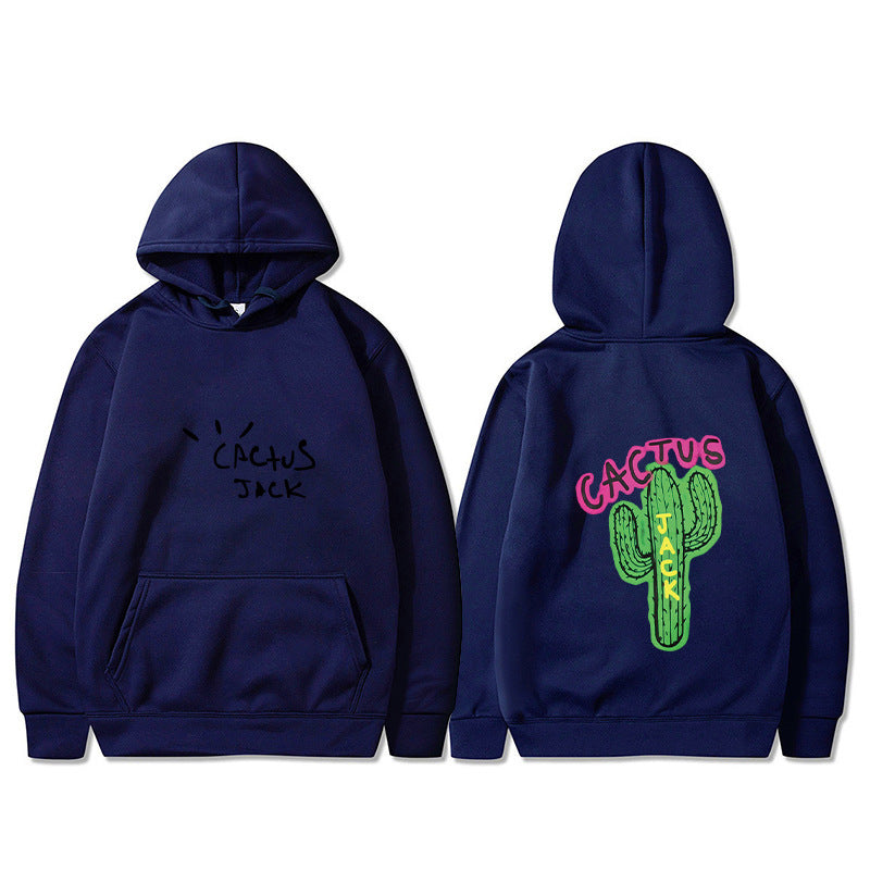 Western Hip Hop Style Cactus Graphic Long Sleeve Hooded Unisex Sweatshirt