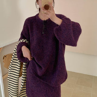 Round neck loose pullover sweater for women