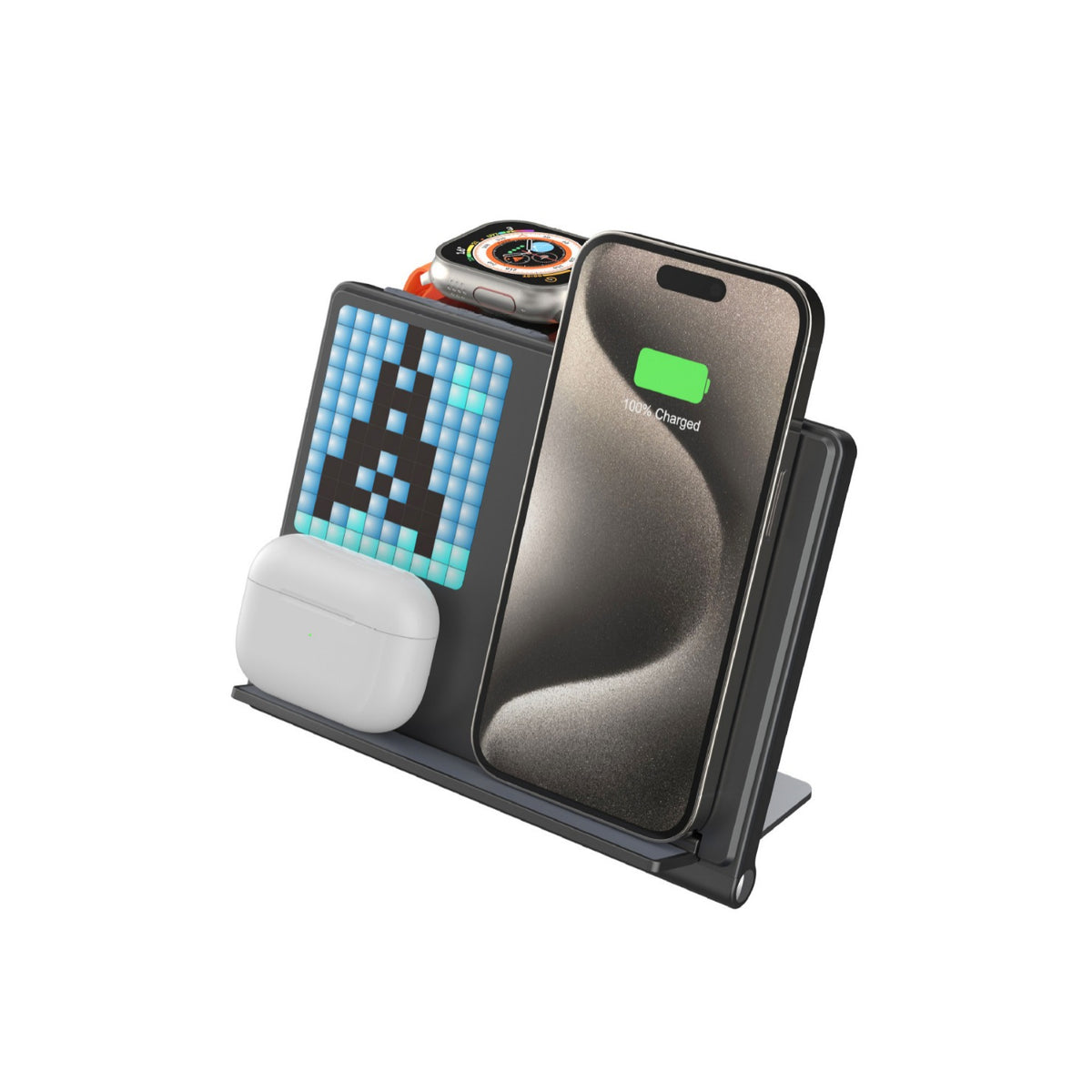 Carregador Sem Fio 5-em-1 com Animação Pixel Dobrável