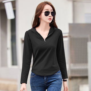 Elastic slim fit hooded women's top