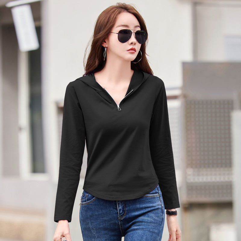 Elastic slim fit hooded women's top