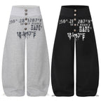 Curved Leg Wide Leg Sweatpants with Distressed Coordinate Print Drawstring