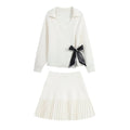 Irregular Knot Bow Tie Knitted Shirt Short Skirt Set for Women
