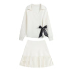 Irregular Knot Bow Tie Knitted Shirt Short Skirt Set for Women