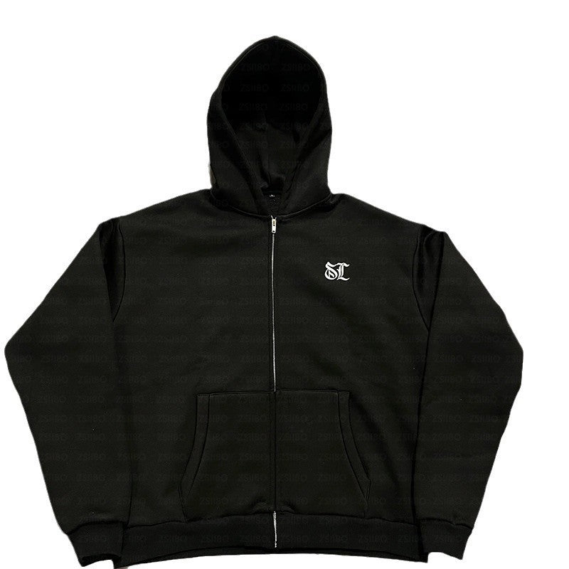 Vintage Casual Letter Print Zip Up Hoodie Jacket