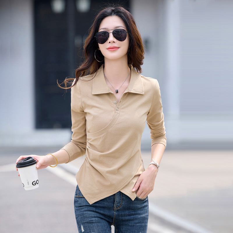 Women's polo collar long sleeved T-shirt