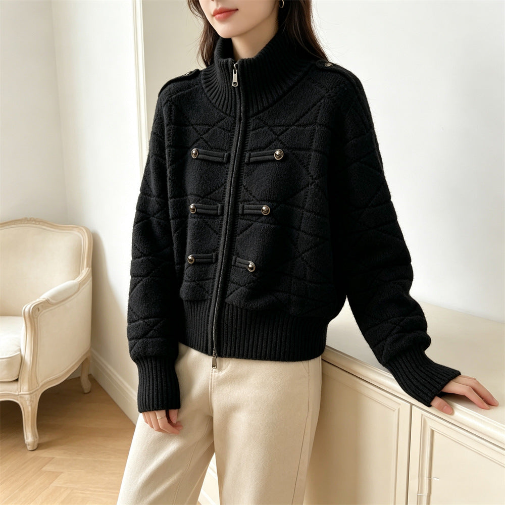 Cardigan Feminino Gola Alta com Zíper