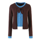 Women's Color-Block Argyle Openwork Crop Knit Cardigan Sweater