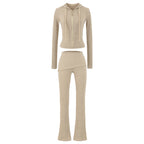 Casual Slim Fit Hooded Long Sleeve Faux Two-Piece Sweatshirt Top with Trendy Pants Set