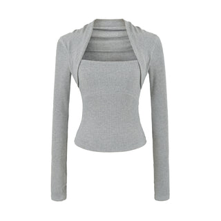 Casual Slim Fit Hooded Long Sleeve Faux Two-Piece Sweatshirt Top with Trendy Pants Set