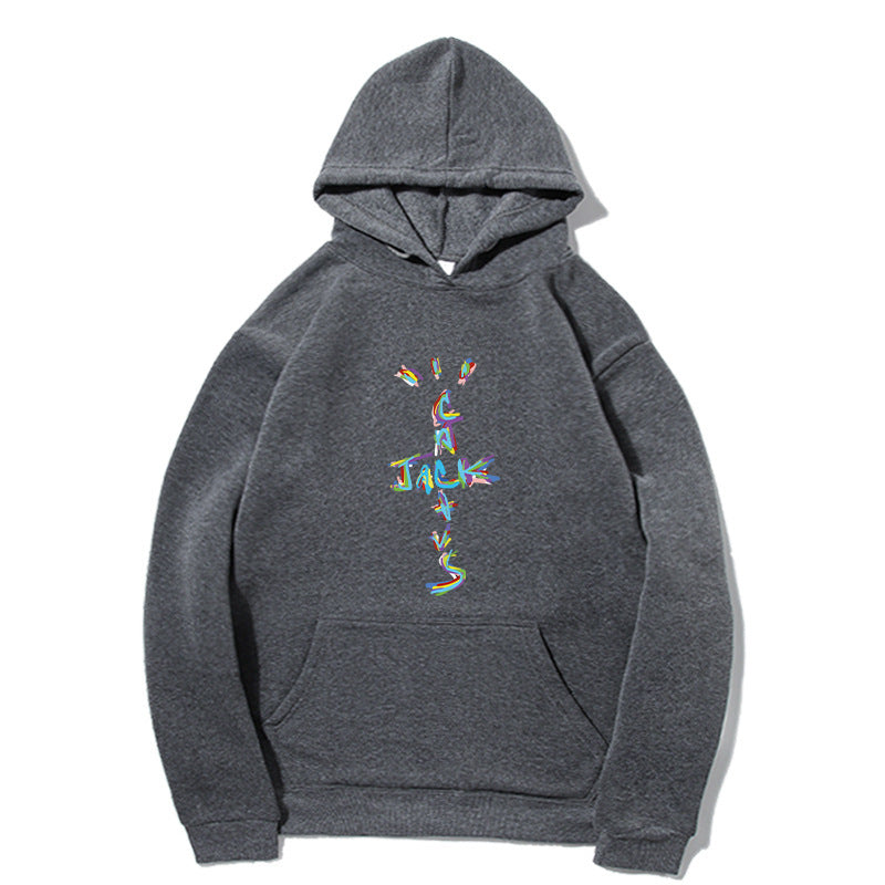 Western Hip-Hop Letter Print Long Sleeve Hooded Fleece Sweatshirt