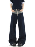 Stylish Button-Down Denim Pants for Men, Summer High Street Trendy Loose Straight Leg Wide Leg Drop Crotch Long Pants