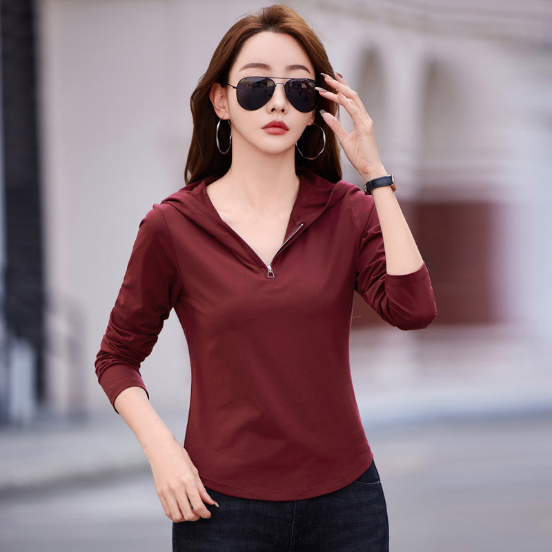 Elastic slim fit hooded women's top