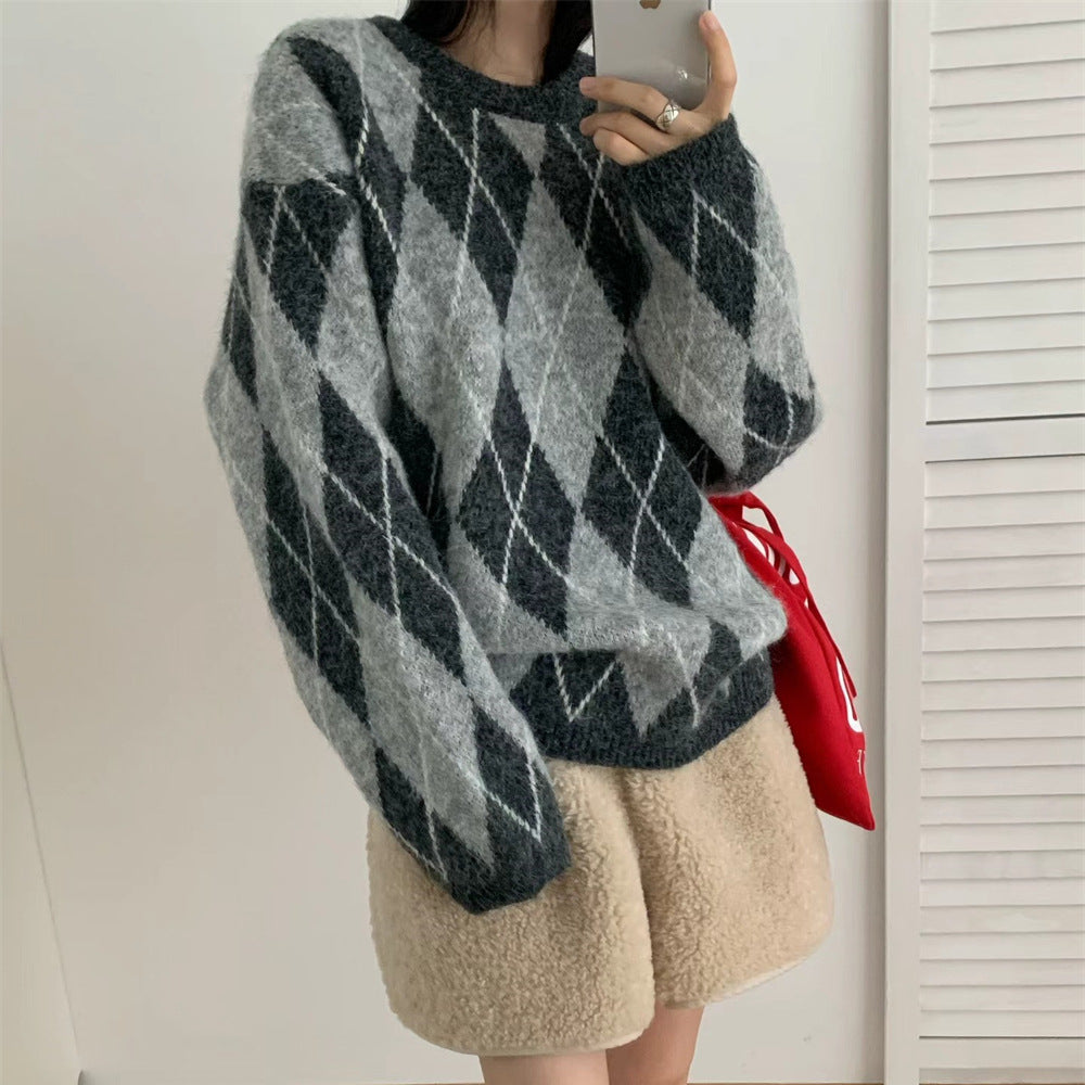 Lingge contrasting sweater pullover for women