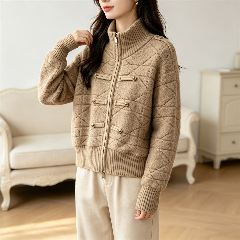 Cardigan Feminino Gola Alta com Zíper