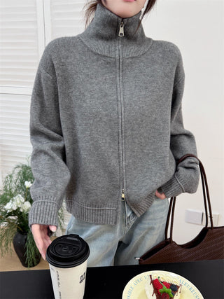 Stand up collar zipper sweater for women