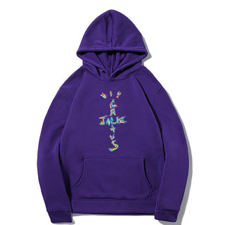 Western Hip-Hop Letter Print Long Sleeve Hooded Fleece Sweatshirt
