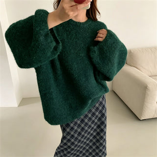 Round neck loose pullover sweater for women