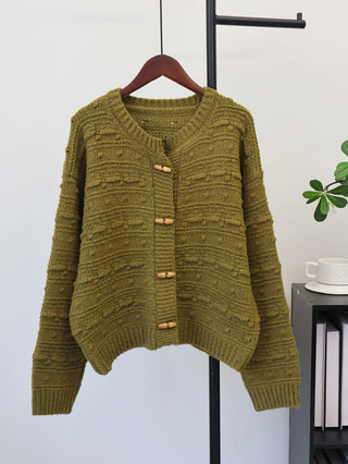 Bull horn button long sleeved sweater