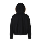 Women's Streetwear Zip-Up Hoodie Jacket with Fur Collar, Embroidered Patch