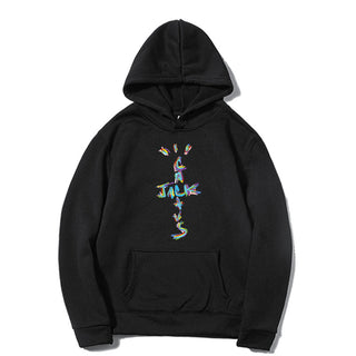 Western Hip-Hop Letter Print Long Sleeve Hooded Fleece Sweatshirt