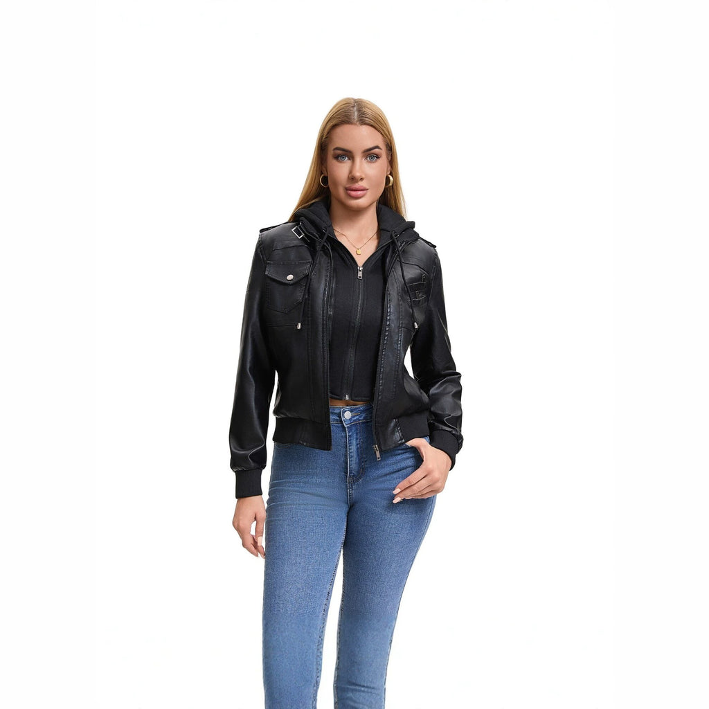 Slim Fit Stand Collar Motorcycle Outerwear
