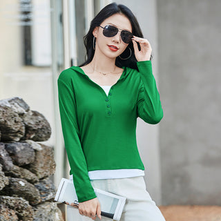 Long sleeved hooded women's T-shirt