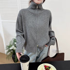 Stand up collar zipper sweater for women
