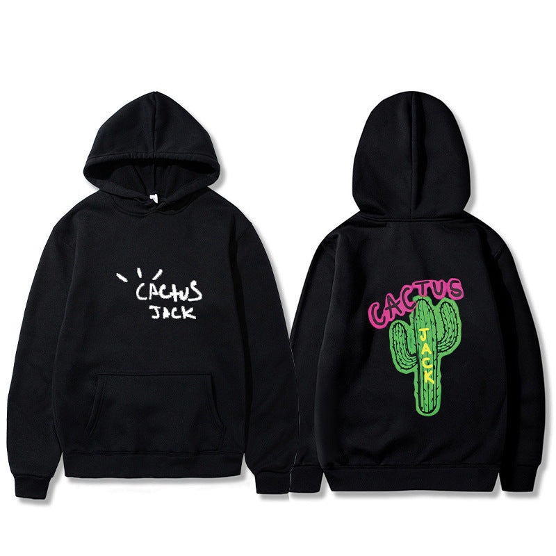 Western Hip Hop Style Cactus Graphic Long Sleeve Hooded Unisex Sweatshirt